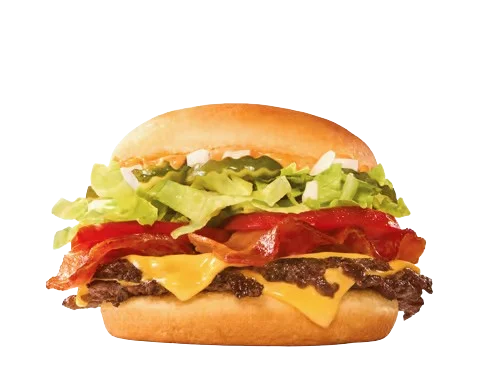 Sonic Menu Prices, Calories & Updated Deals 2026 49 Bacon Deluxe Double SONIC® Smasher featuring two juicy beef patties, crispy bacon, melted cheese, fresh lettuce, tomato, and creamy mayo on a toasted bun.
