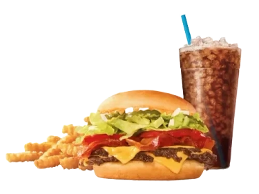 Sonic Menu Prices, Calories & Updated Deals 2026 3 Bacon Deluxe Double SONIC Smasher Combo with two juicy beef patties, crispy bacon, melted cheese, fresh lettuce, tomato, and tangy sauce, served with golden fries and a chilled soft drink