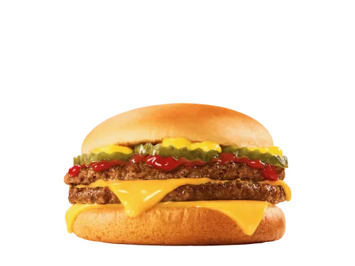 Sonic Menu Prices, Calories & Updated Deals 2026 57 Quarter Pound Double Cheeseburger featuring two juicy beef patties, layered with melted cheese on a soft, toasted bun