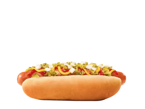 Sonic Menu Prices, Calories & Updated Deals 2026 122 "Classic grilled hot dog topped with ketchup, mustard, relish, and chopped onions in a soft bun"