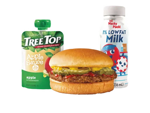 Sonic Menu Prices, Calories & Updated Deals 2026 140 Kid’s Sonic Hamburger Wacky Pack with a juicy burger, fries, and a drink.