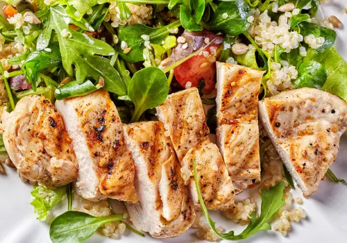 Sonic Salad Menu | 100% Fresh, Flavorful, and Crafted for Every Taste 2 Grilled Chicken Salad – a bowl of juicy grilled chicken served over crisp lettuce, fresh tomatoes, avocado, corn, and onion with your choice of dressing.