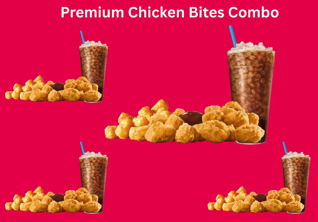 Premium Chicken Bites Combo for Perfect Satisfaction 1 Premium Chicken Bites Combo with tender, crispy chicken bites, golden fries or Tots, and a refreshing Medium Drink.