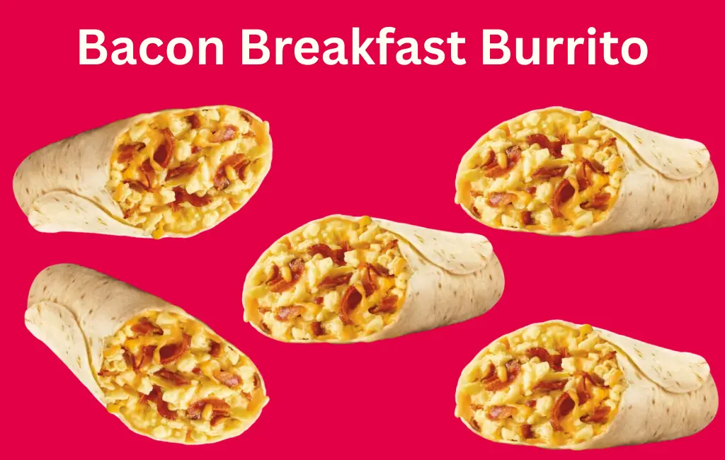 Sonic Bacon Breakfast Burrito | Crispy Bacon & Fluffy Eggs 1 Sonic Bacon Breakfast Burrito with fluffy eggs, crispy bacon, jalapeños, onions, and zesty cheese sauce wrapped in a warm tortilla.