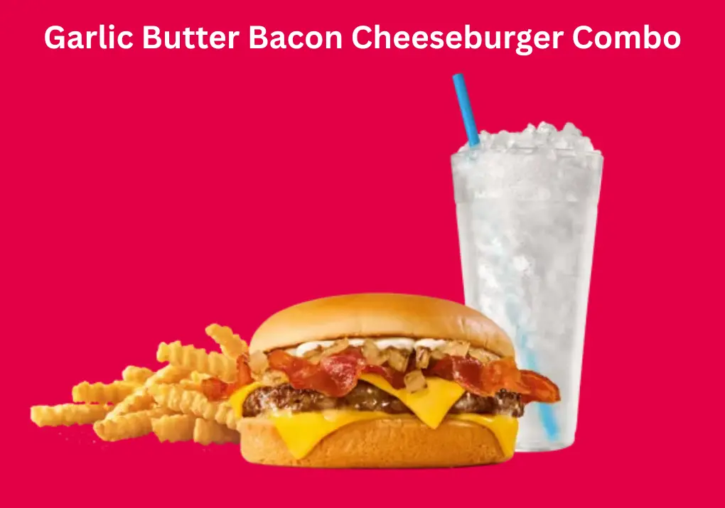 Garlic Butter Bacon Cheeseburger Combo | Juicy & Cheesy 1 Garlic Butter Bacon Cheeseburger Combo with beef, bacon, cheese, and garlic butter sauce.