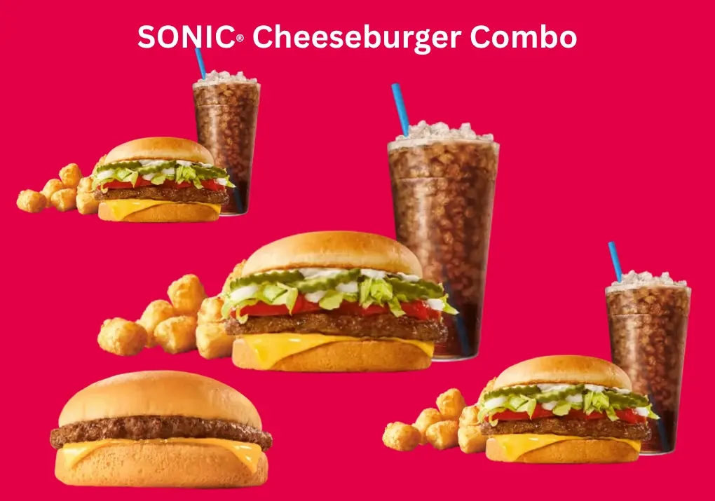 SONIC® Cheeseburger Combo | Burger, Fries & Drink For $8.59 1 SONIC® Cheeseburger Combo with juicy beef patty, melted cheese, fresh lettuce and tomato, served with fries and a drink.