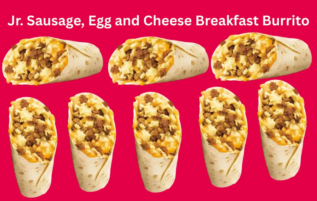 Sonic Jr. Sausage, Egg & Cheese Breakfast Burrito Just $2.49 1 A warm Sonic Jr. Sausage, Egg and Cheese Breakfast Burrito filled with savory sausage, fluffy scrambled eggs, and melted cheese wrapped in a soft tortilla—perfect for a quick, all-day breakfast option.