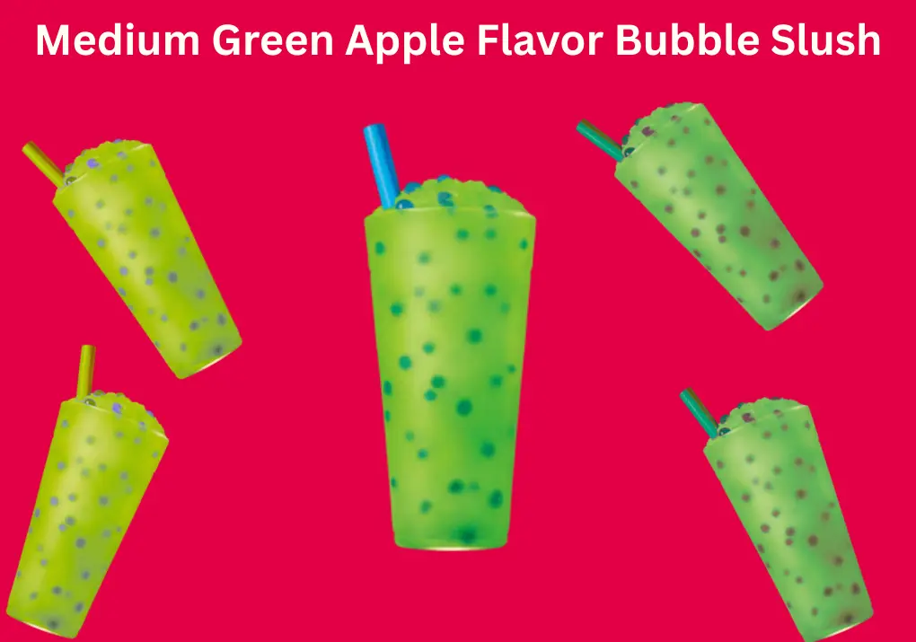Green Apple Bubble Slush (Medium) – Sonic Drink Guide 2026 1 A medium Green Apple Flavor Bubble Slush from Sonic, bright green with popping bubbles, served in a clear Sonic-branded cup.