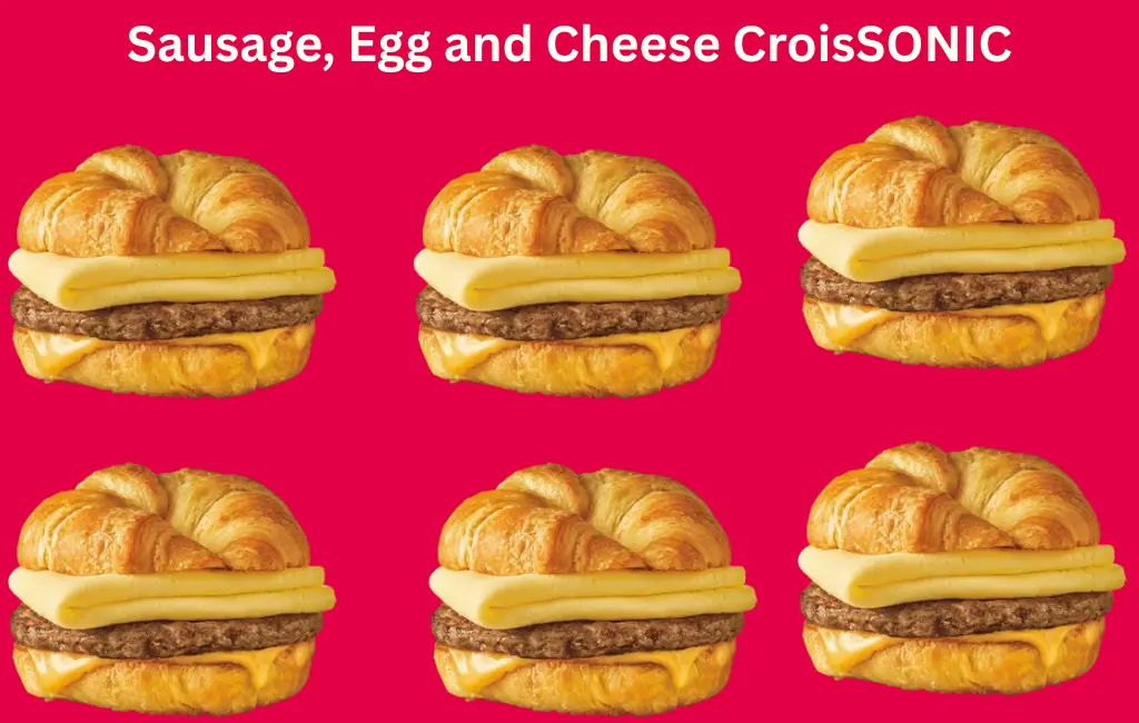 Sausage Egg and Cheese CroisSONIC: Delicious Breakfast 1 Sonic’s Sausage Egg and Cheese CroisSONIC: flaky croissant with savory sausage, scrambled egg, and melted cheese.