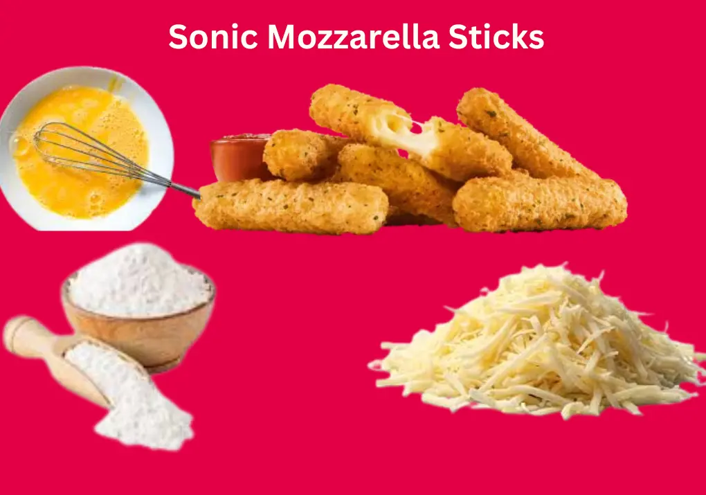 Sonic Mozzarella Sticks: Crispy, Cheesy Snack with Marinara Sauce 1 Sonic Mozzarella Sticks served golden and crispy with marinara dipping sauce.