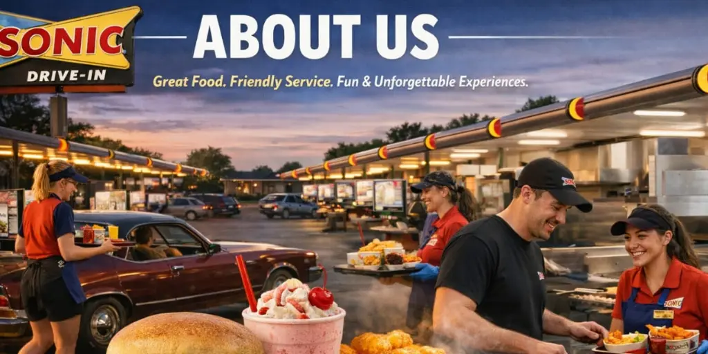 About Us | Our Story and Commitment to Quality Service 1 About Us page highlighting the history, drive-in service concept, and dining experience of Sonic Drive-In restaurant.